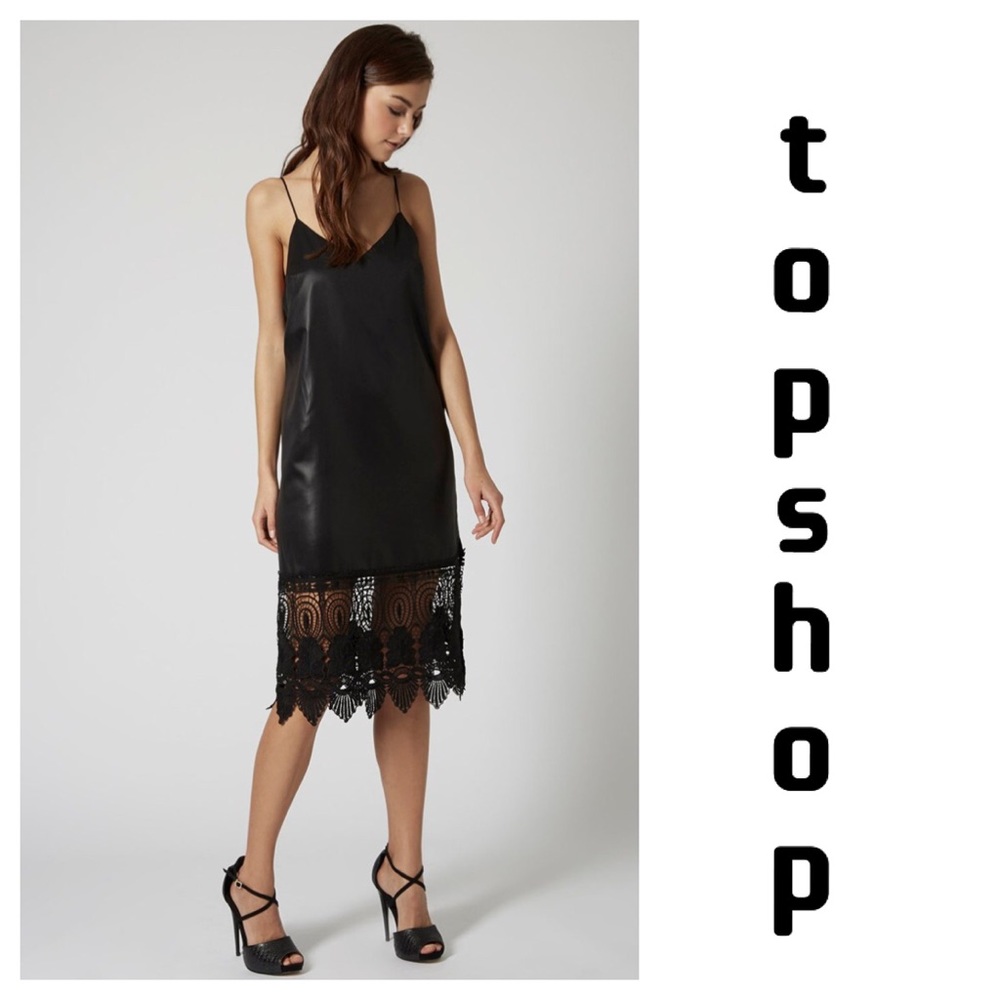 Topshop black wet look slip dress